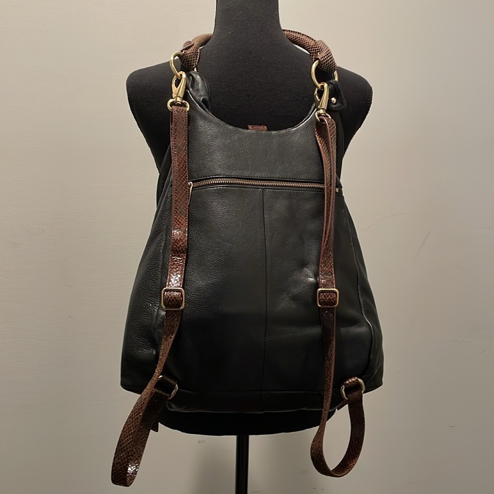 Cynthia Rowley Shoulder Bag Backpack Black Brown Textured Animal Hide Boho - Picture 5 of 14